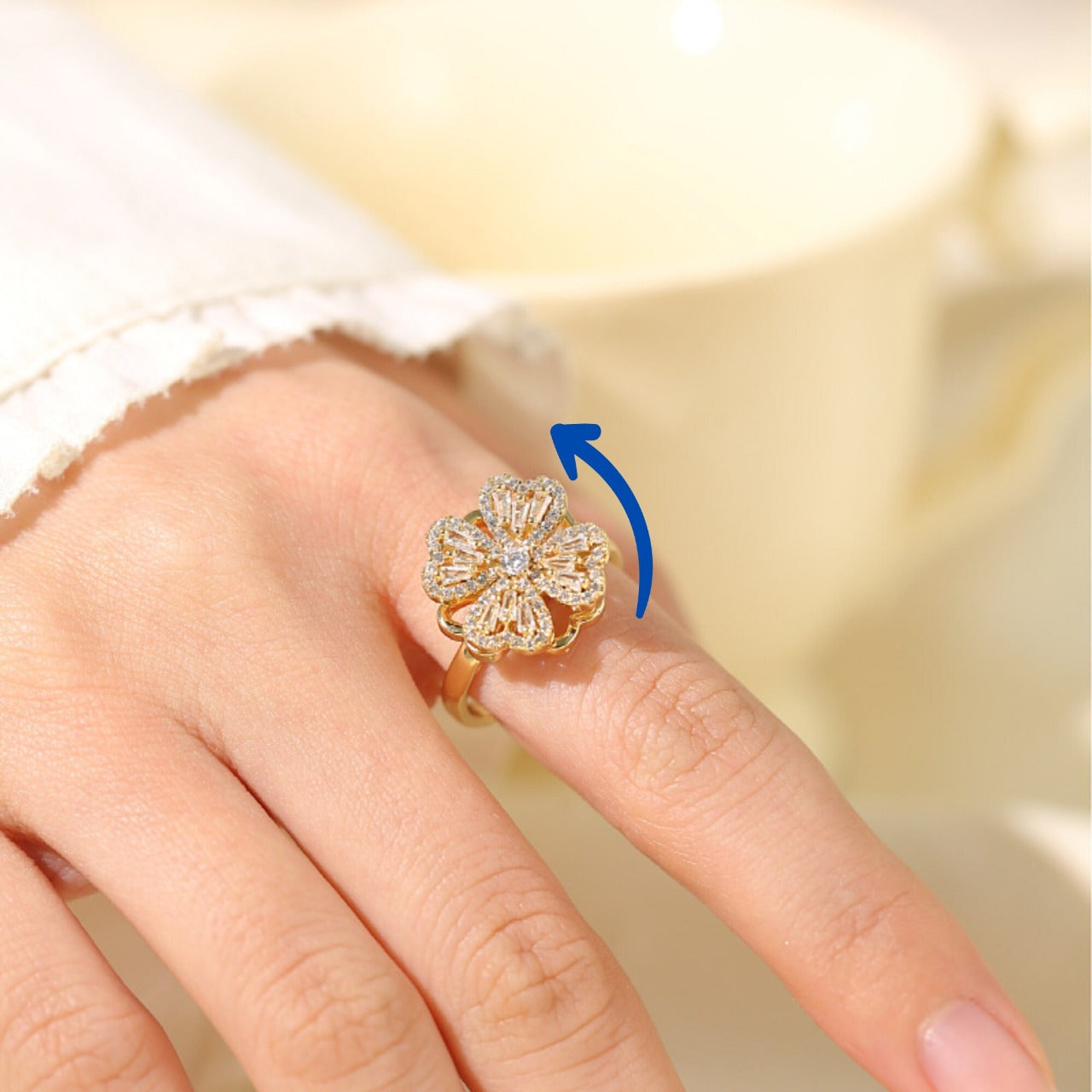 Elegant Flower-Shaped Diamond Ring | Sparkling Silver Jewelry for Women